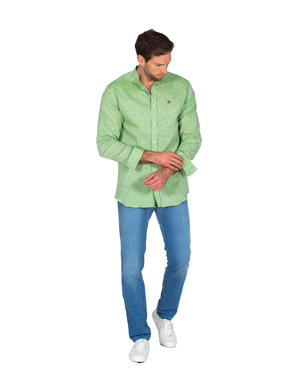 Green Linen Mao Shirt