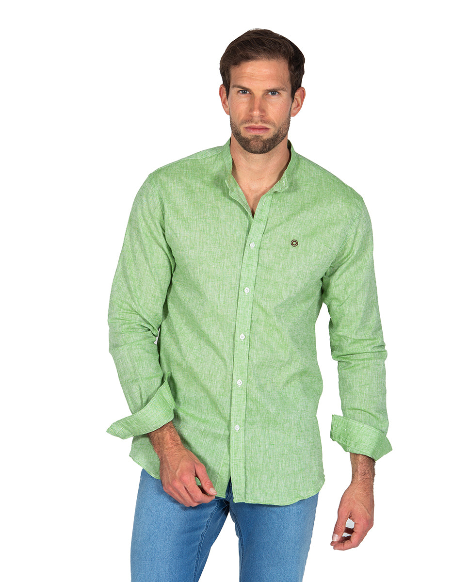 Green Linen Mao Shirt