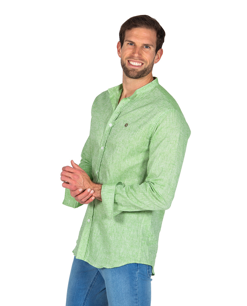 Green Linen Mao Shirt