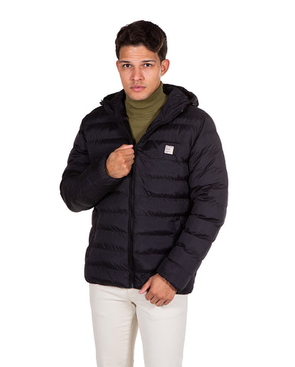 Black hooded down jacket