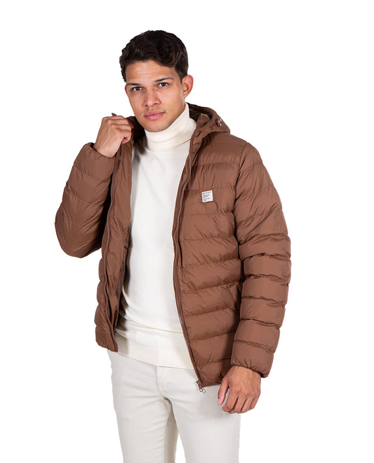 Caramel hooded down jacket