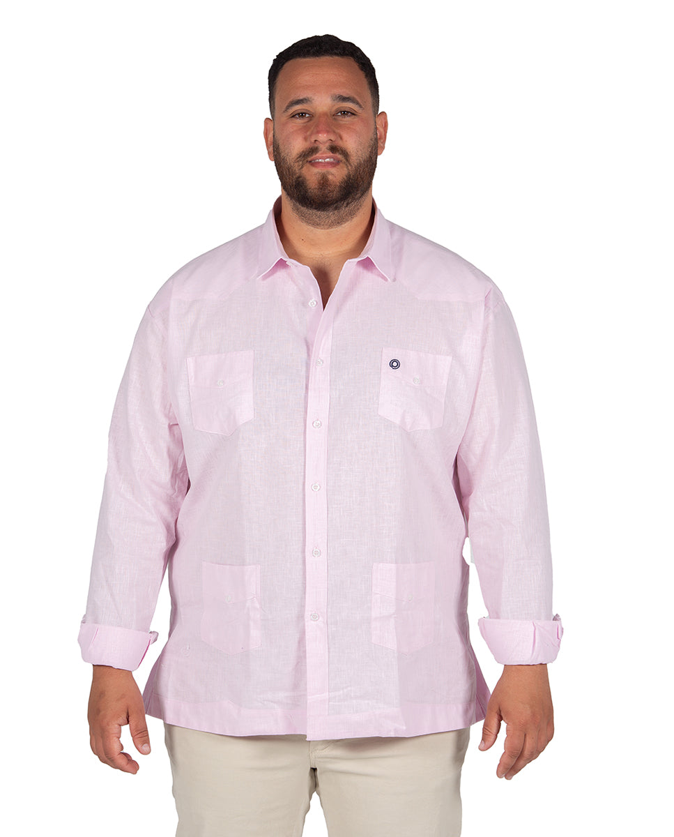 Guayabera Efecto Lino Rosa