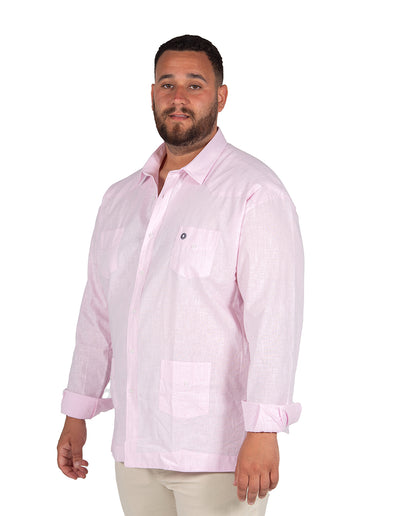 Guayabera Efecto Lino Rosa