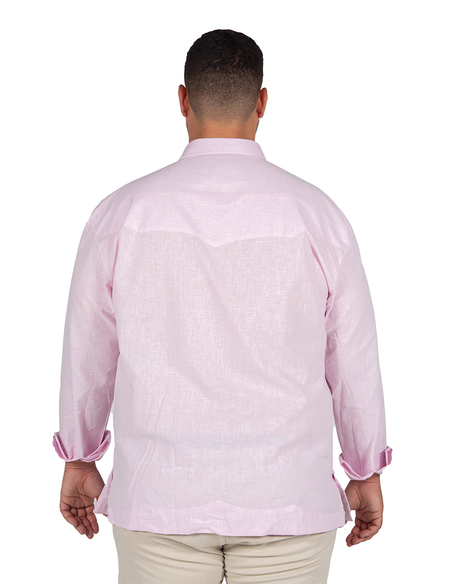 Guayabera Efecto Lino Rosa