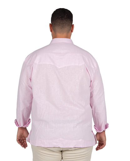 Guayabera Efecto Lino Rosa