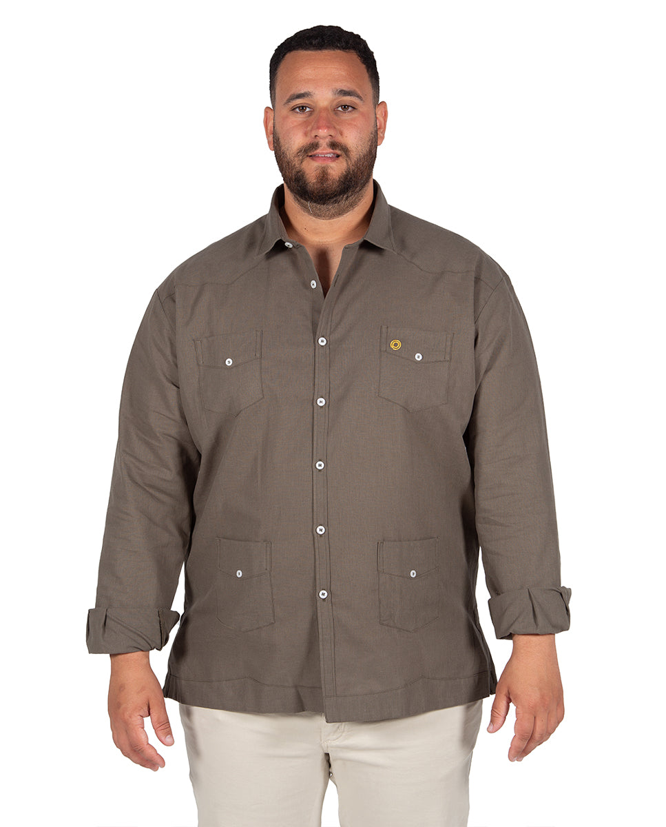 Guayabera efecto Lino Verde Hoja