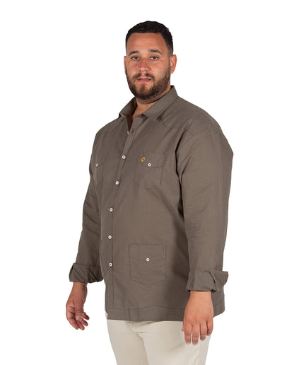 Guayabera efecto Lino Verde Hoja