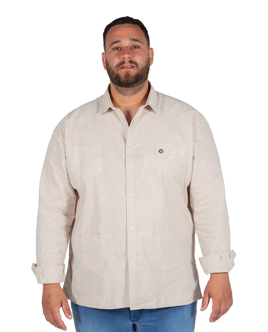 Beige Linen Effect Guayabera