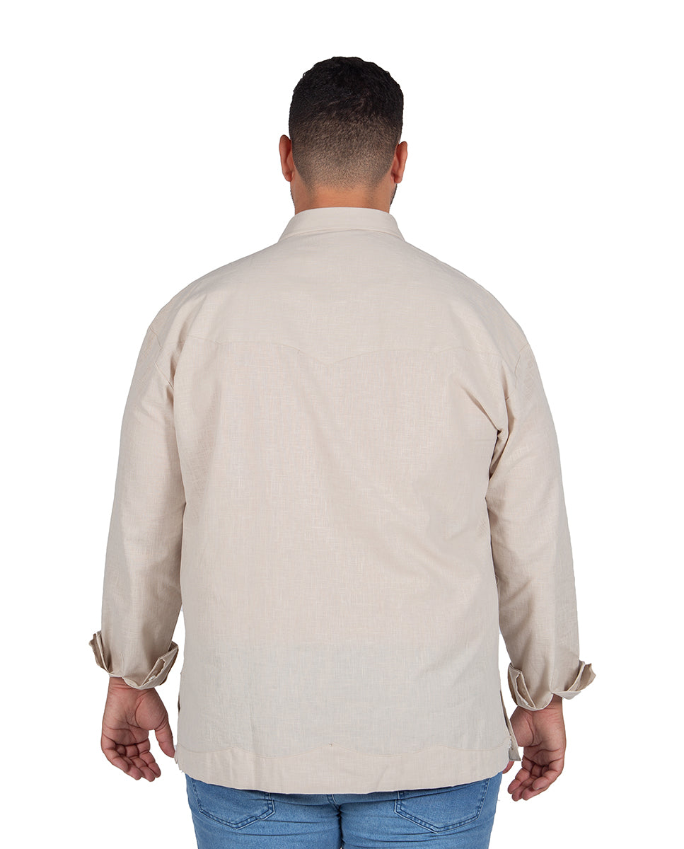 Beige Linen Effect Guayabera