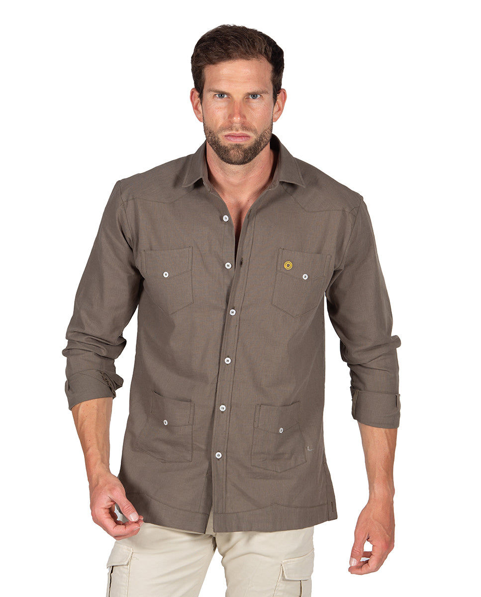 Guayabera efecto Lino Verde Hoja