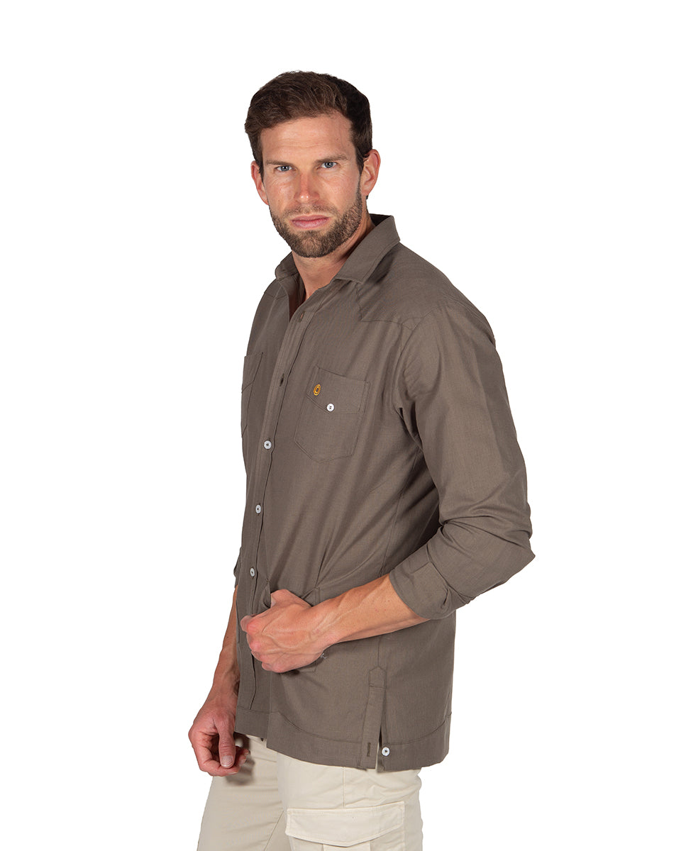 Guayabera efecto Lino Verde Hoja