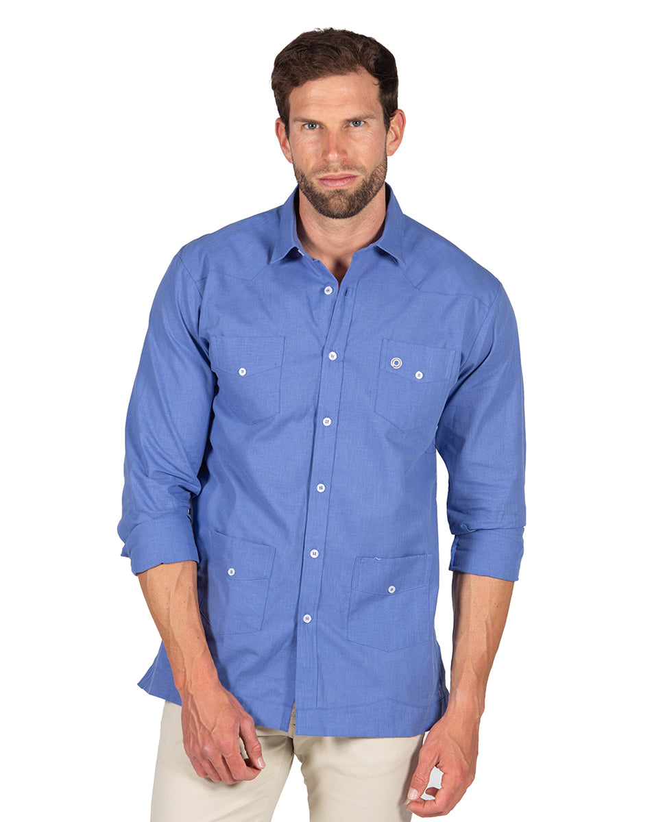 Blue Linen Effect Guayabera