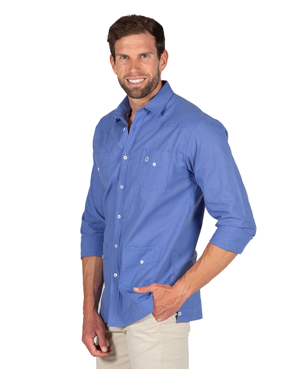 Blue Linen Effect Guayabera