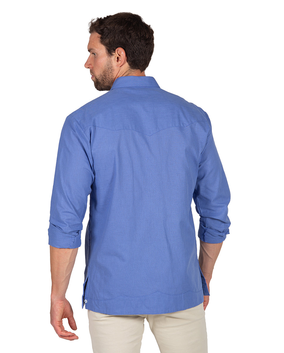 Blue Linen Effect Guayabera