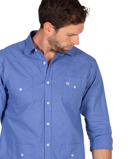 Blue Linen Effect Guayabera