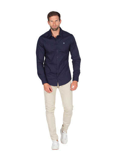 Navy Stretch Poplin Shirt