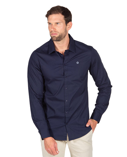 Navy Stretch Poplin Shirt