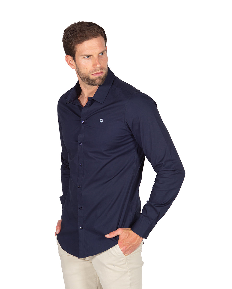 Navy Stretch Poplin Shirt