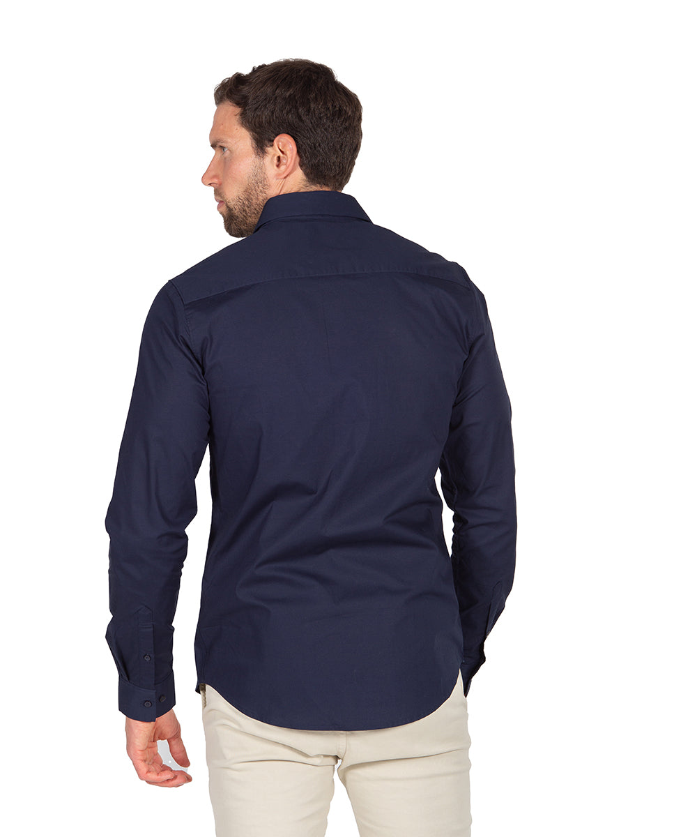 Navy Stretch Poplin Shirt