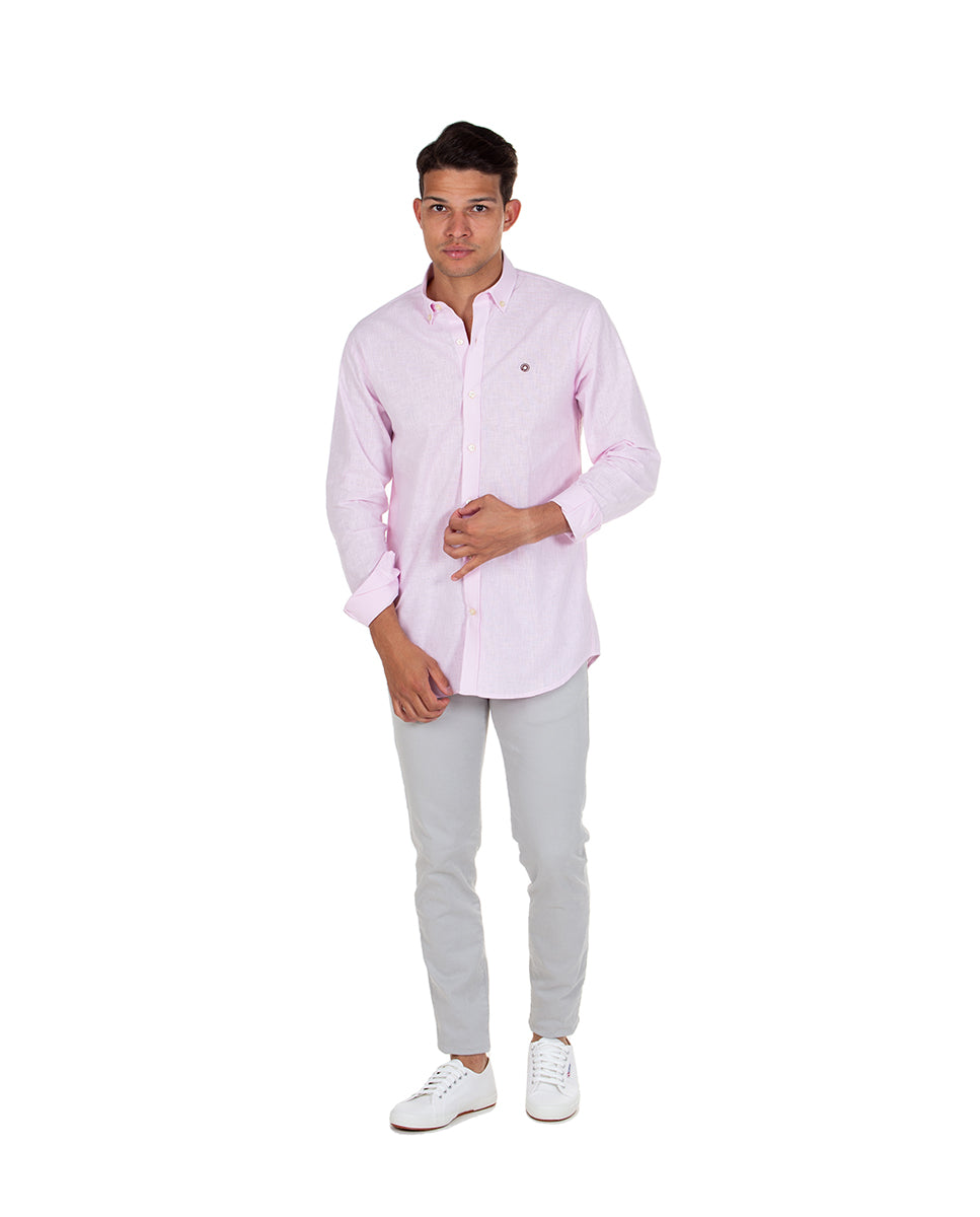 Camisa Rosa Algodón Efecto Lino