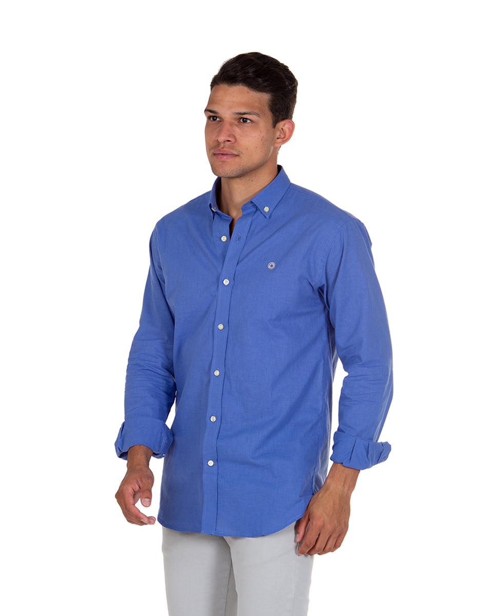 Camisa Azulino Algodón Efecto Lino