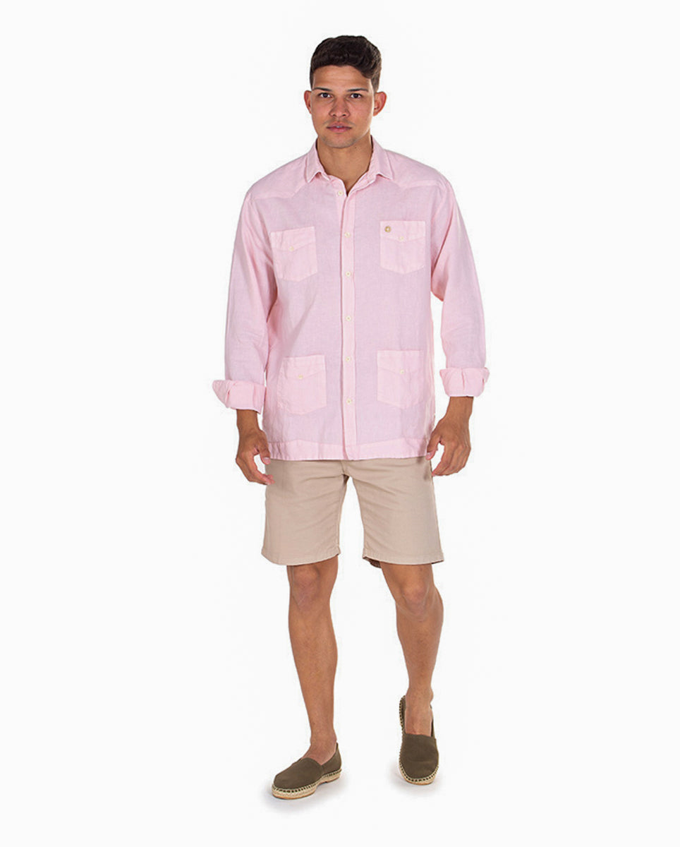 Guayabera Efecto Lino Rosa