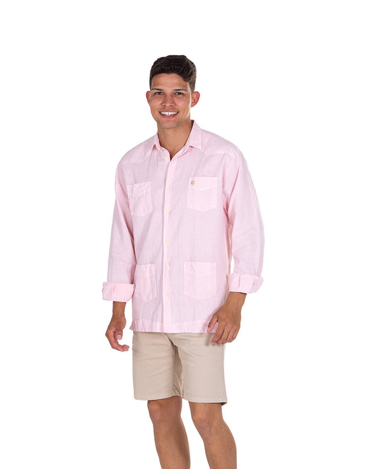 Guayabera Efecto Lino Rosa