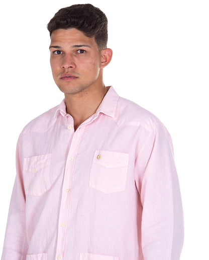 Guayabera Efecto Lino Rosa